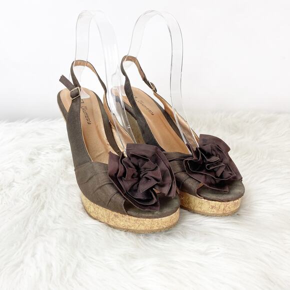 2/$30 CL by Laundry 9 M Womens Brown Ilena Slingback Flower Peep Toe Cork Wedges - Picture 1 of 12